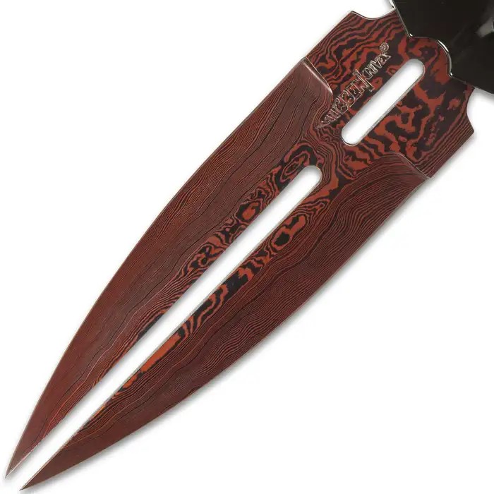 Hibben HellFyre Double Shadow Knife With Sheath - Damascus Steel Blade