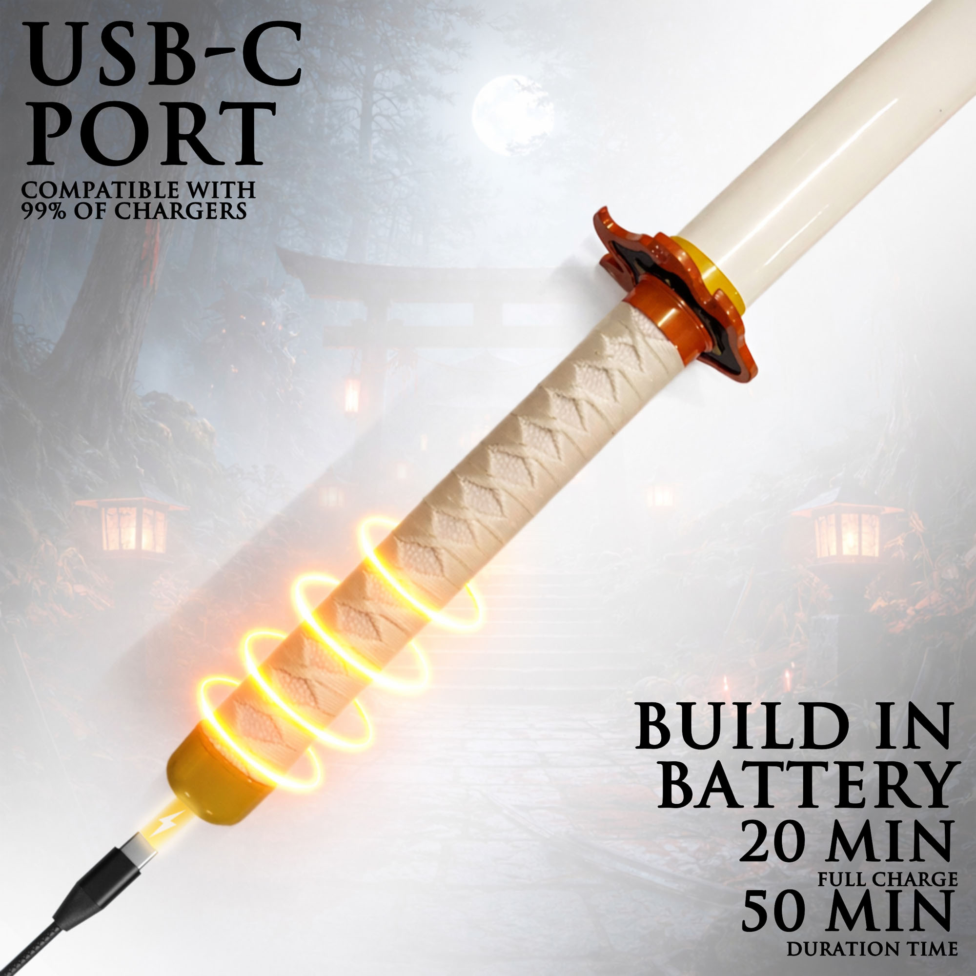 Demon Slayer Rengoku Kyoujurou Sword with Sheat (steel blade with LED luminous blade edge)