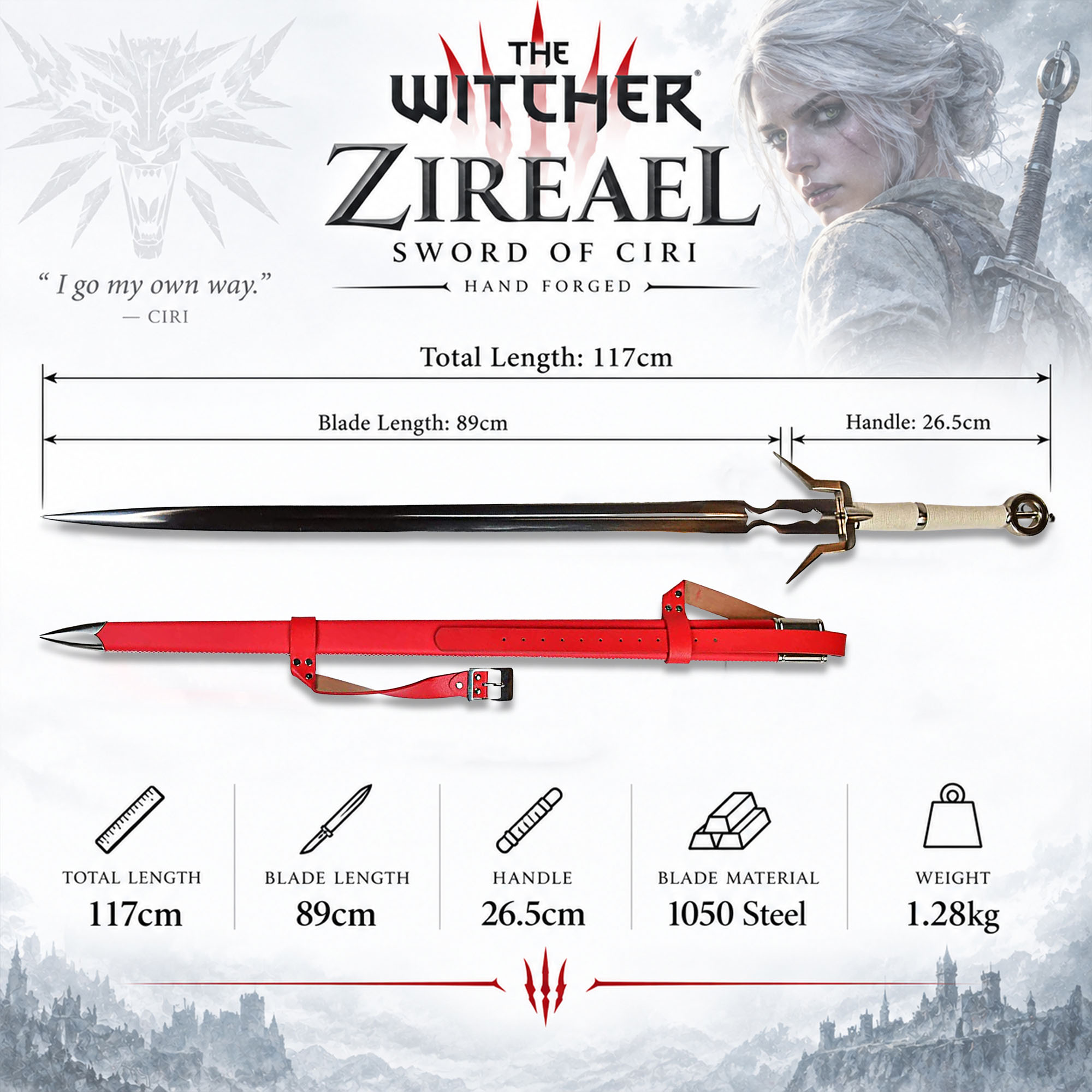 Witcher - Zireael Sword of Ciri handforged with scabbard