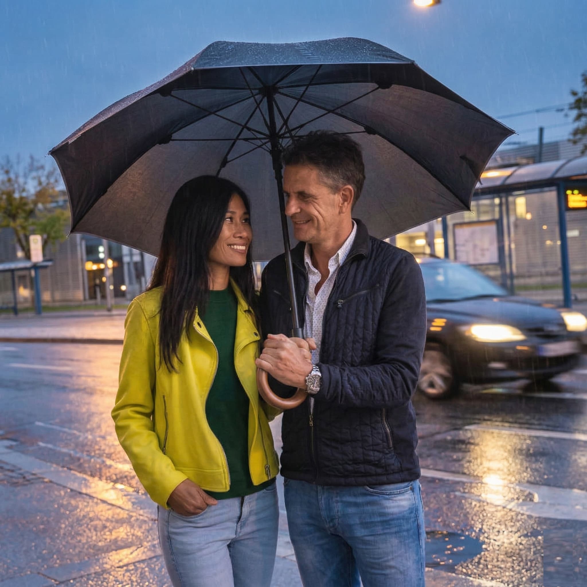 Sicherheitsschirm "XXL extra lang" Knaufgriff, Buche schwarz gebeizt