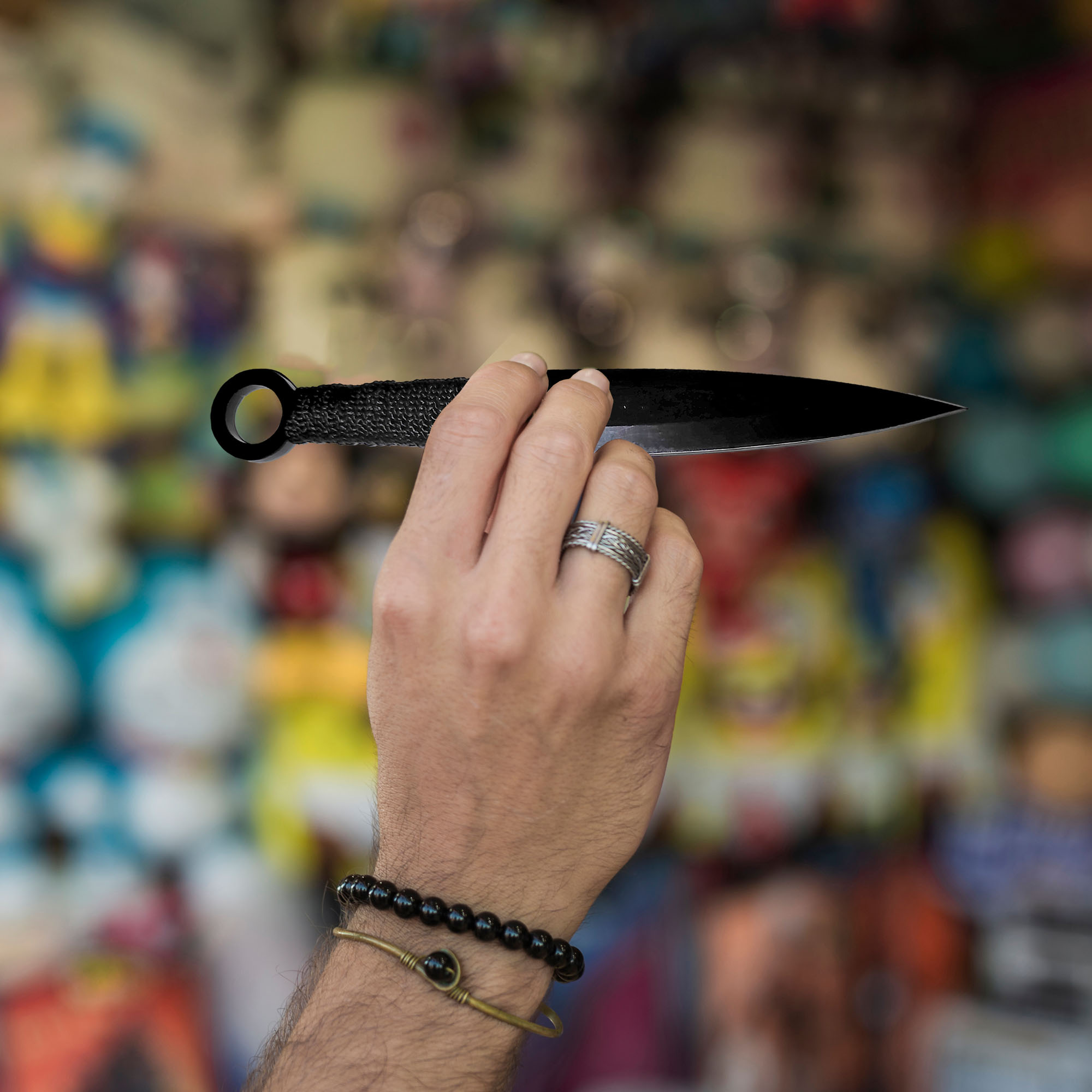 12 Black and Silver Throwing Knives with Sheath, Stainless Steel Kunai