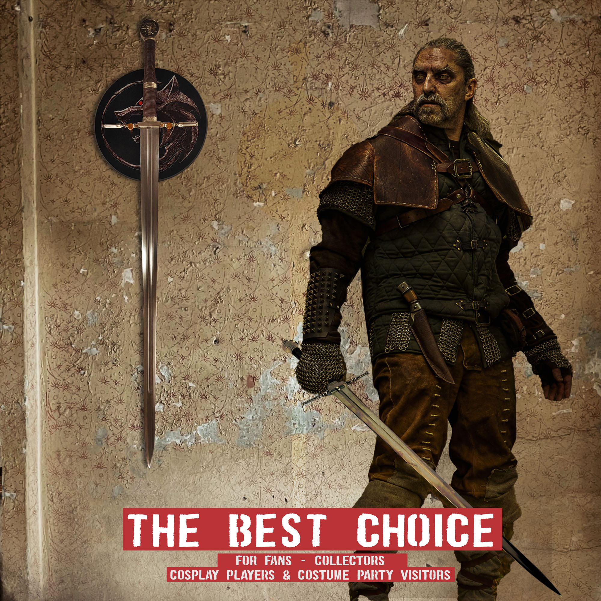 Witcher - Stahl Schwert mit Scheide + Wanddisplay