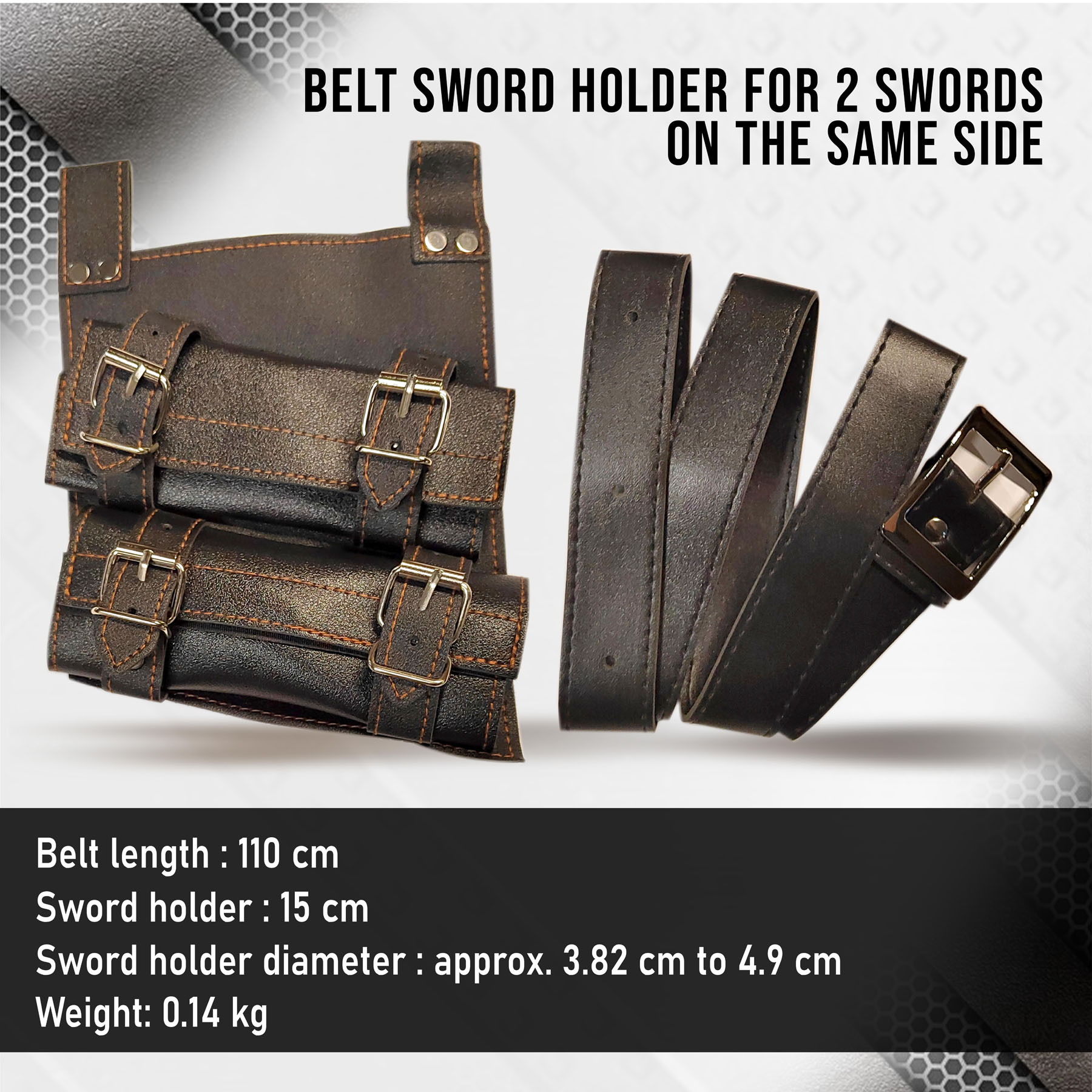 Belt sword holder for 2 swords on the same side, black