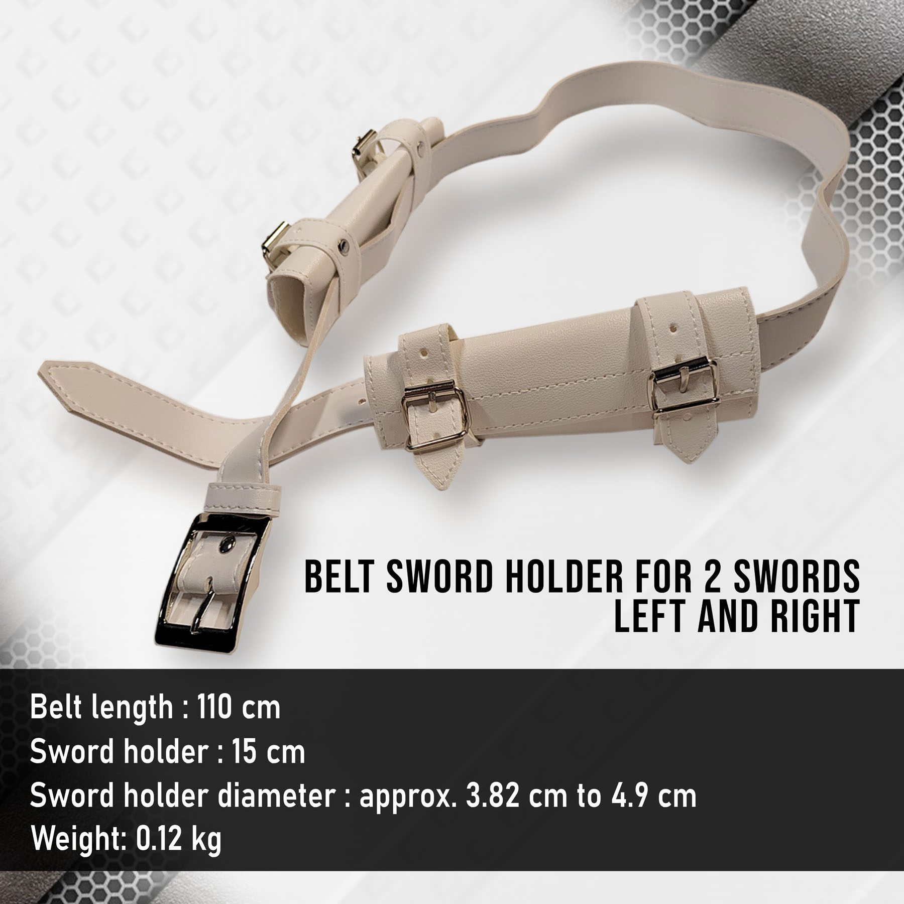 Belt sword holder for 2 swords left and right, white