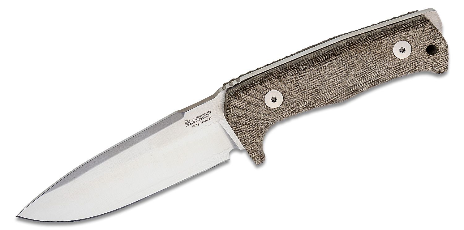 T5 CVG, Satin Niolox Blade, Single Piece Green Canvas Micarta Handle, Leather Sheath