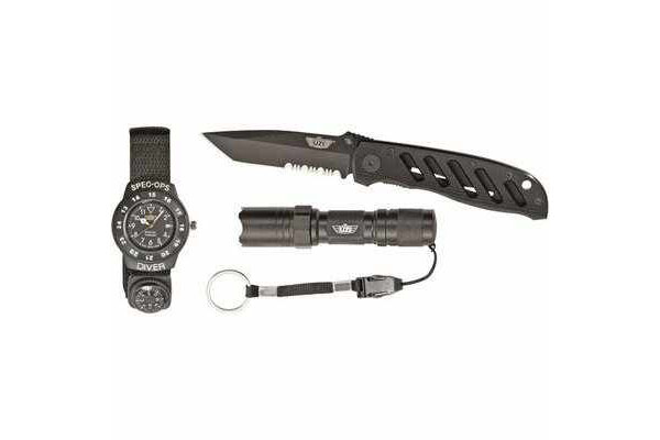 Uzi Special Forces Geschenk Set, Messer, Lampe und Uhr