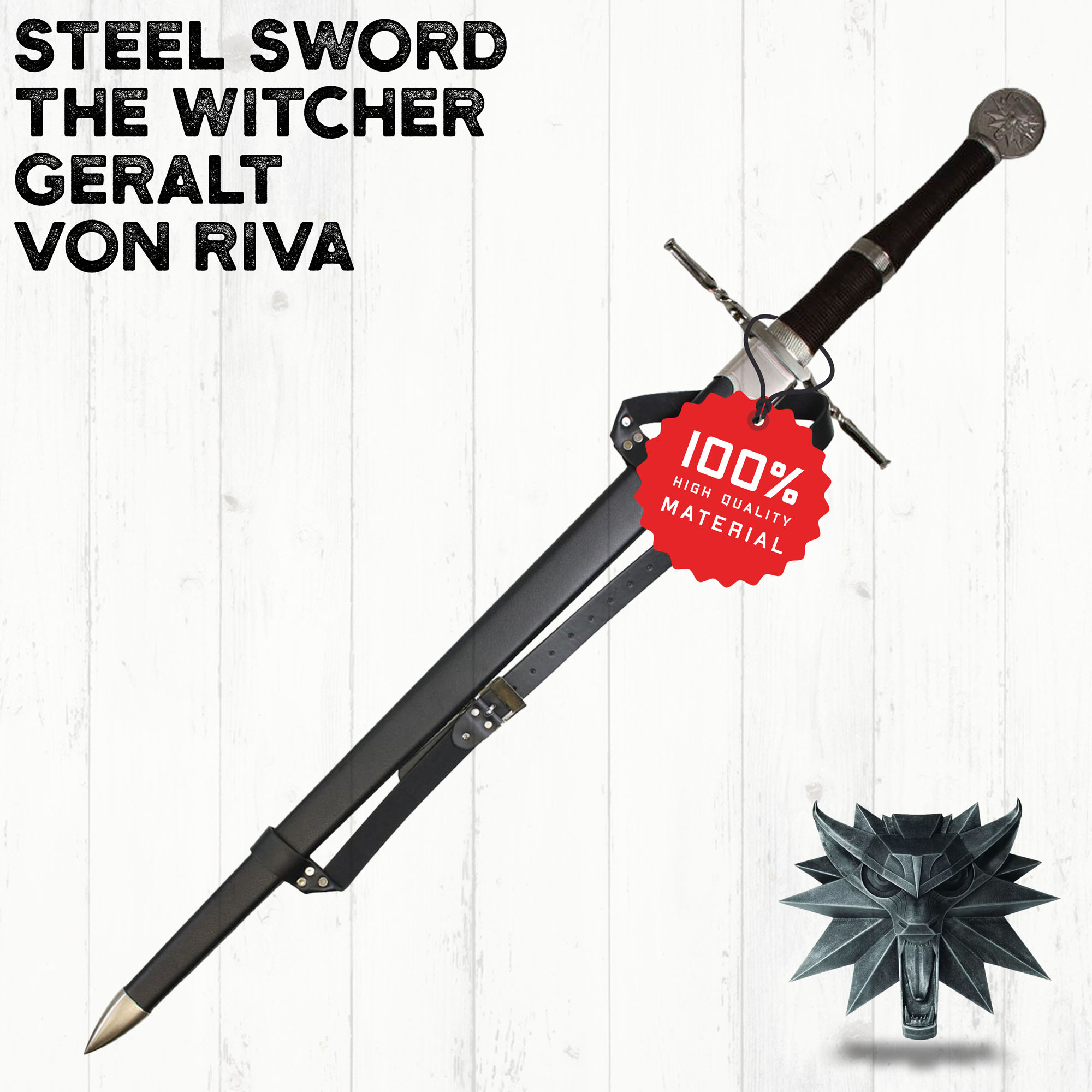 Witcher - Stahl Schwert mit Scheide, handgeschmiedet und gefaltet