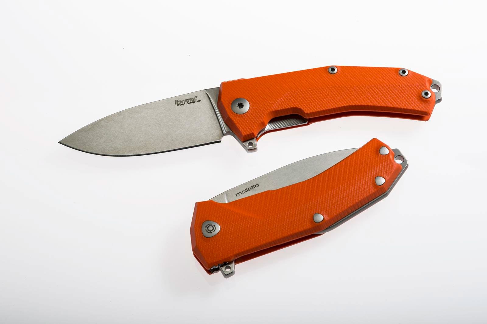 KUR, Sleipner Stonewashed-Klinge, orangefarbener G10-Griff