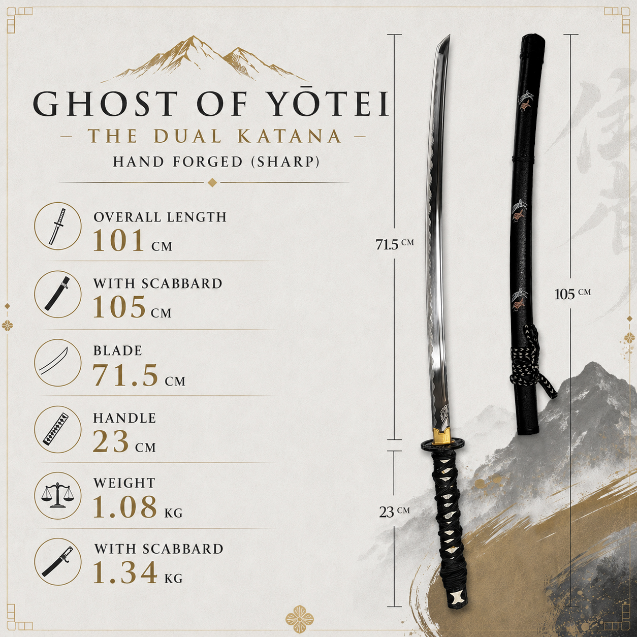 Ghost of Yōtei - The Dual Katana mit Scheide – Handgeschmiedet & Scharf