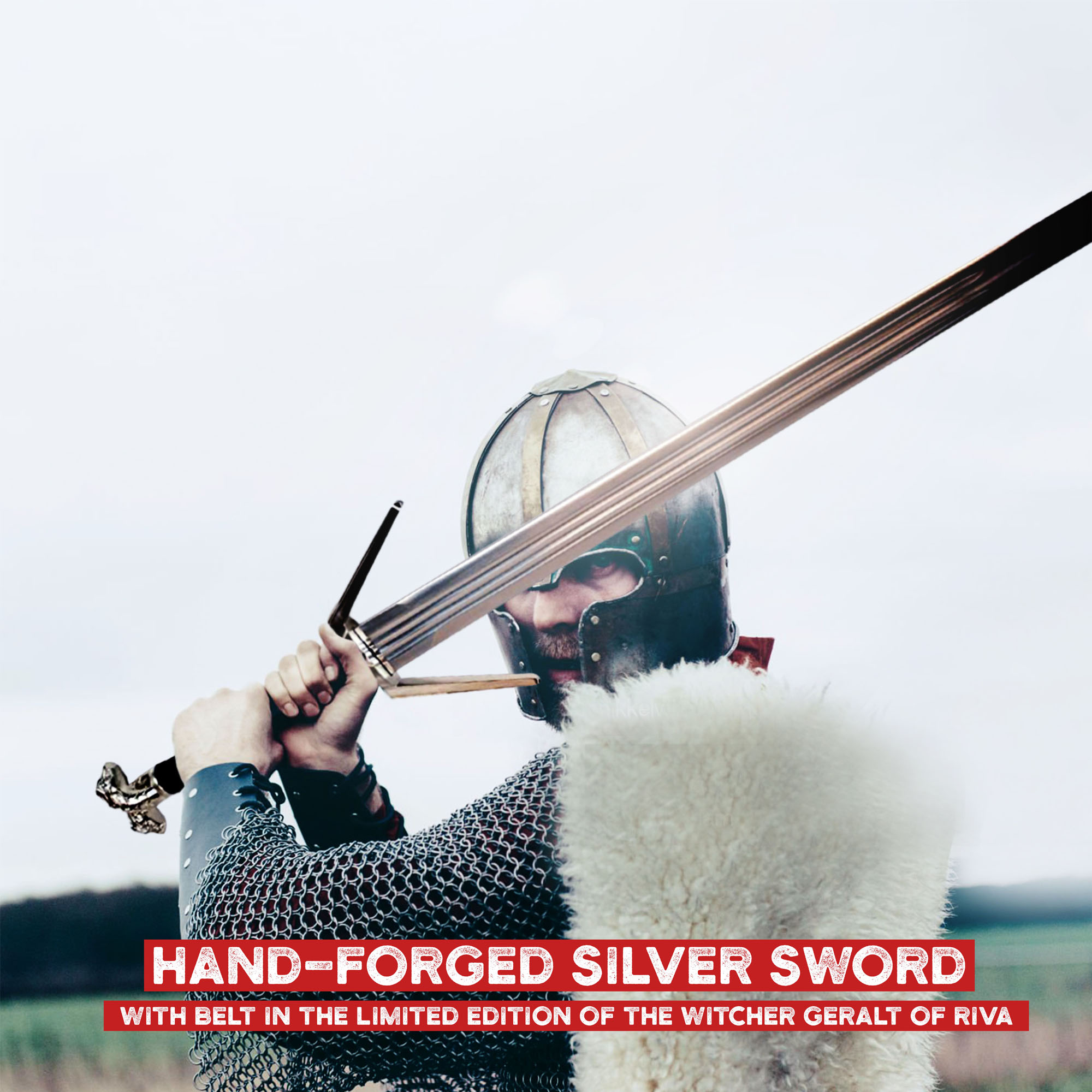 Witcher Silber Schwert handgeschmiedet mit Gürtel und Scheide - ltd Edition 500