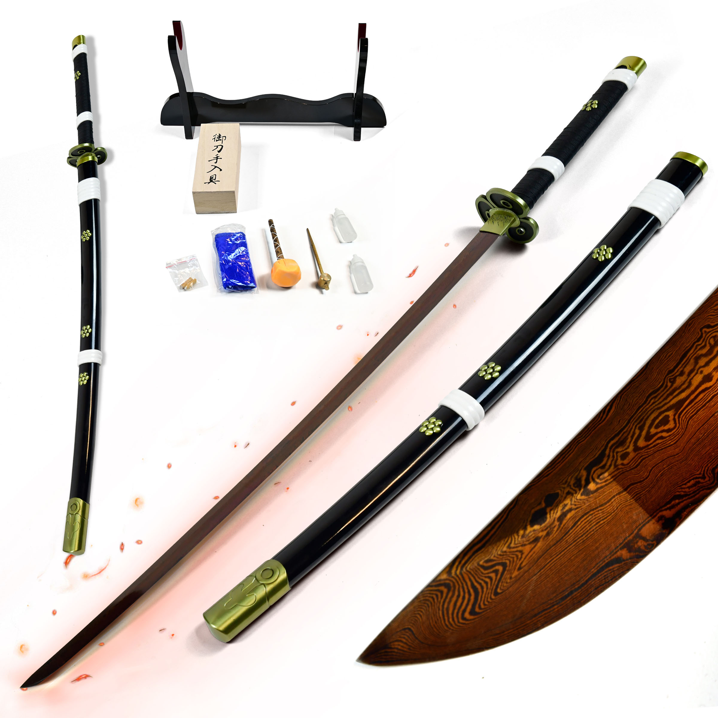 One Piece - Oden's Enma Sword - handforged & folded, Set - Blood Damascus Edition