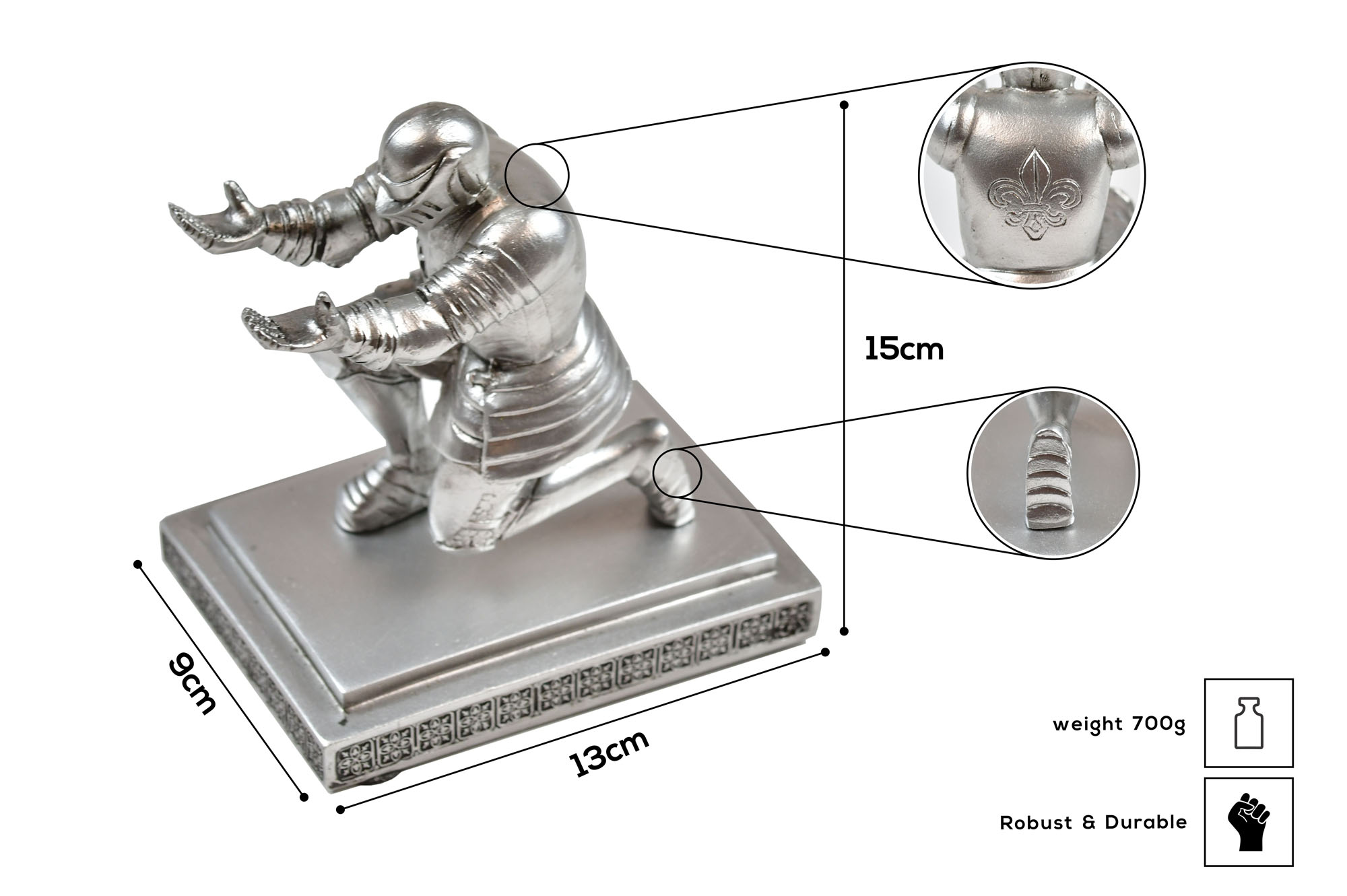 Knight figurine - holder for letter opener, kneeling medieval knight