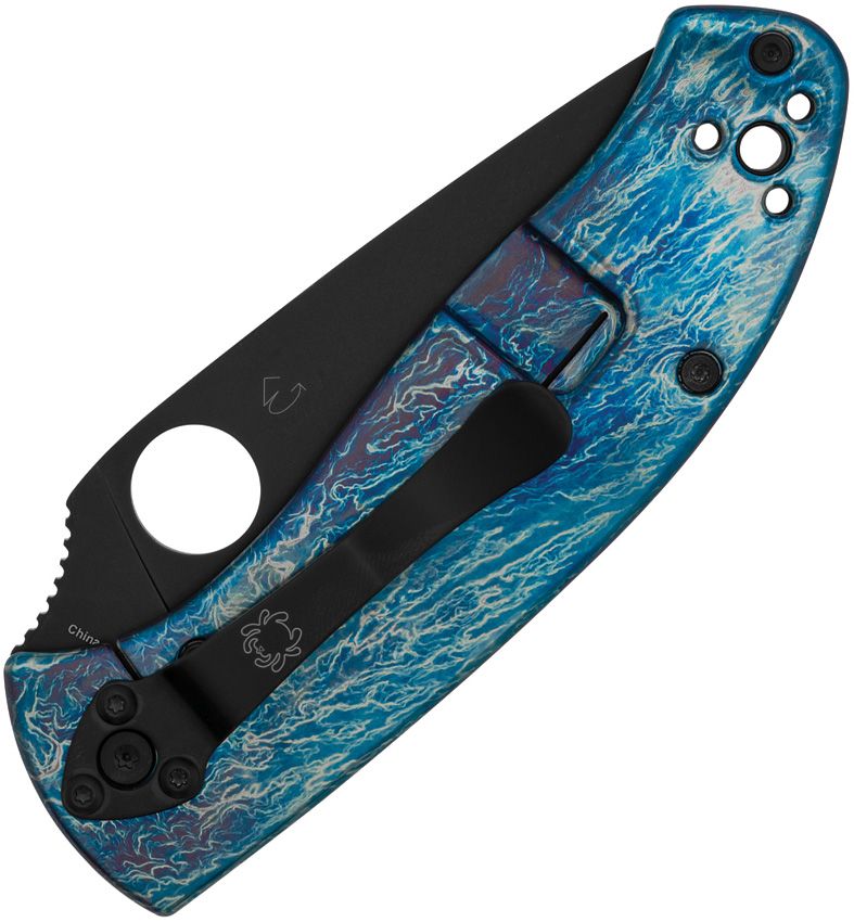 Tenacious D2 Black Plain Blade, Blue Disarray Titanium Handles
