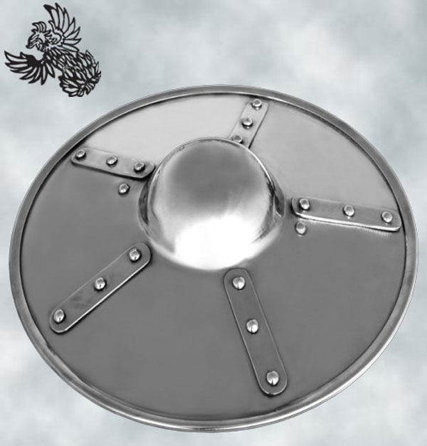 Plated buckler with riveted steel grip, 30 cm diameter