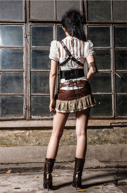 Steampunk belt with clock, black