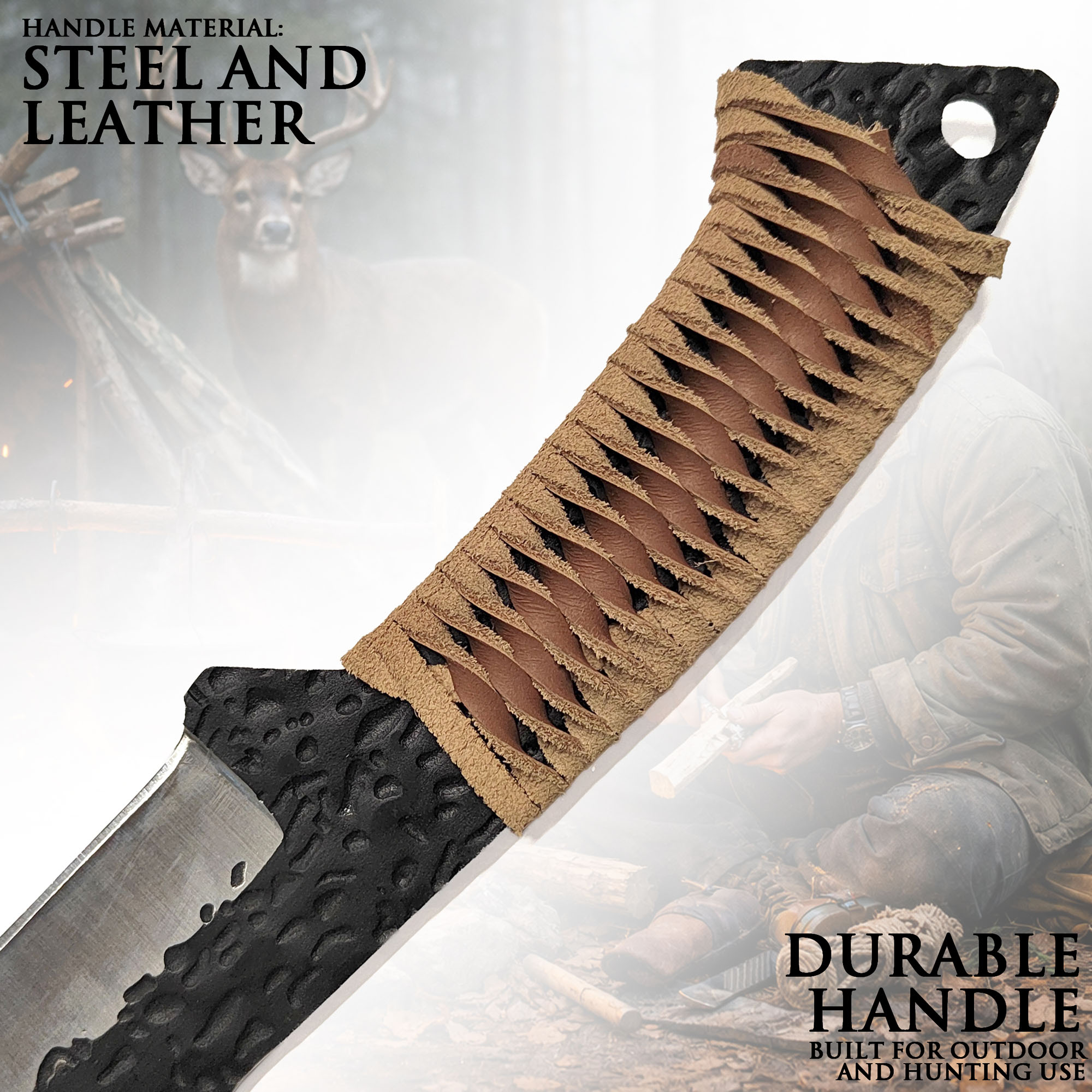 Handgeschmiedetes Jagdmesser im keltischen Stil mit Lederscheide