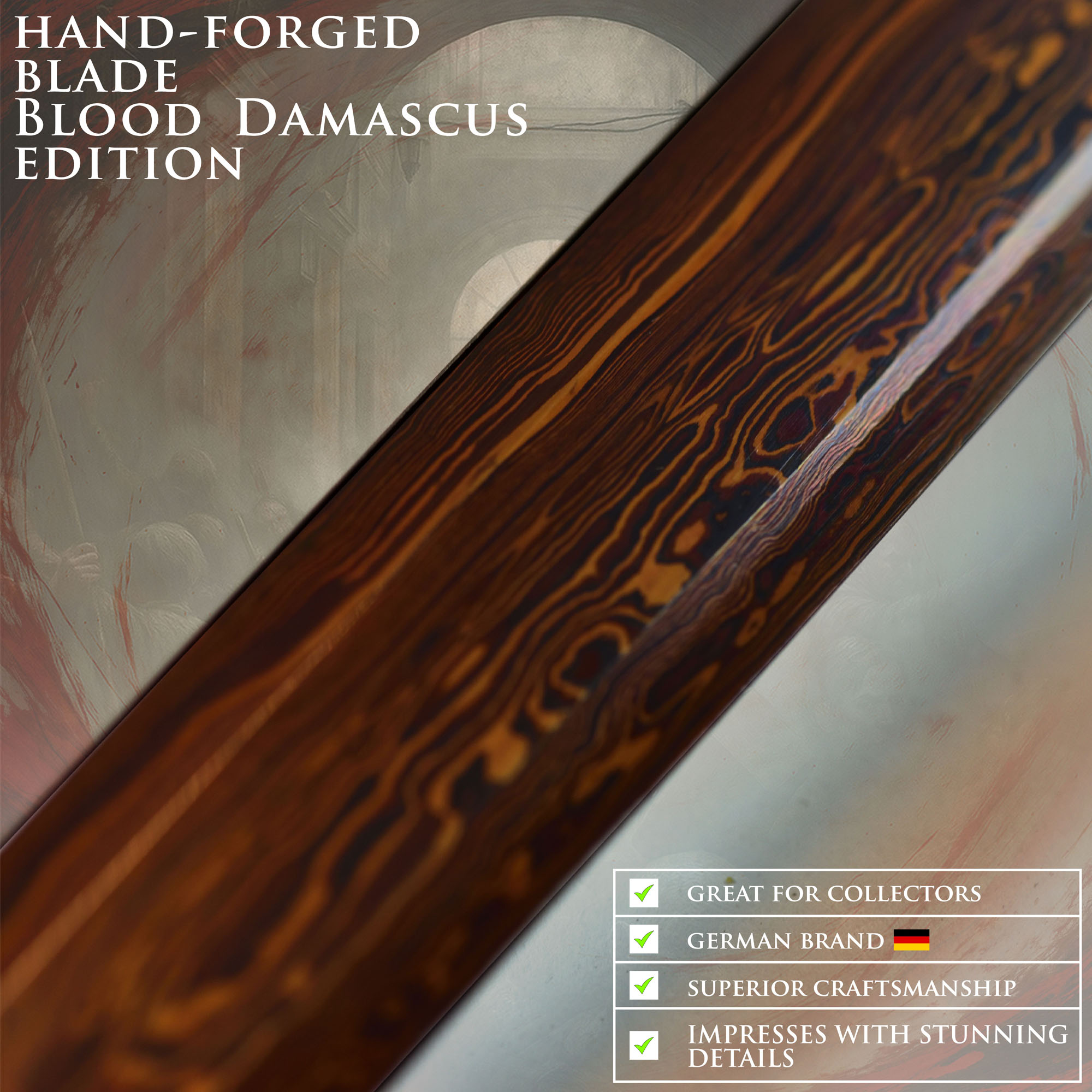 Gefaltetes Blade Schwert mit Scheide - handgeschmiedet Blutdamast Edition