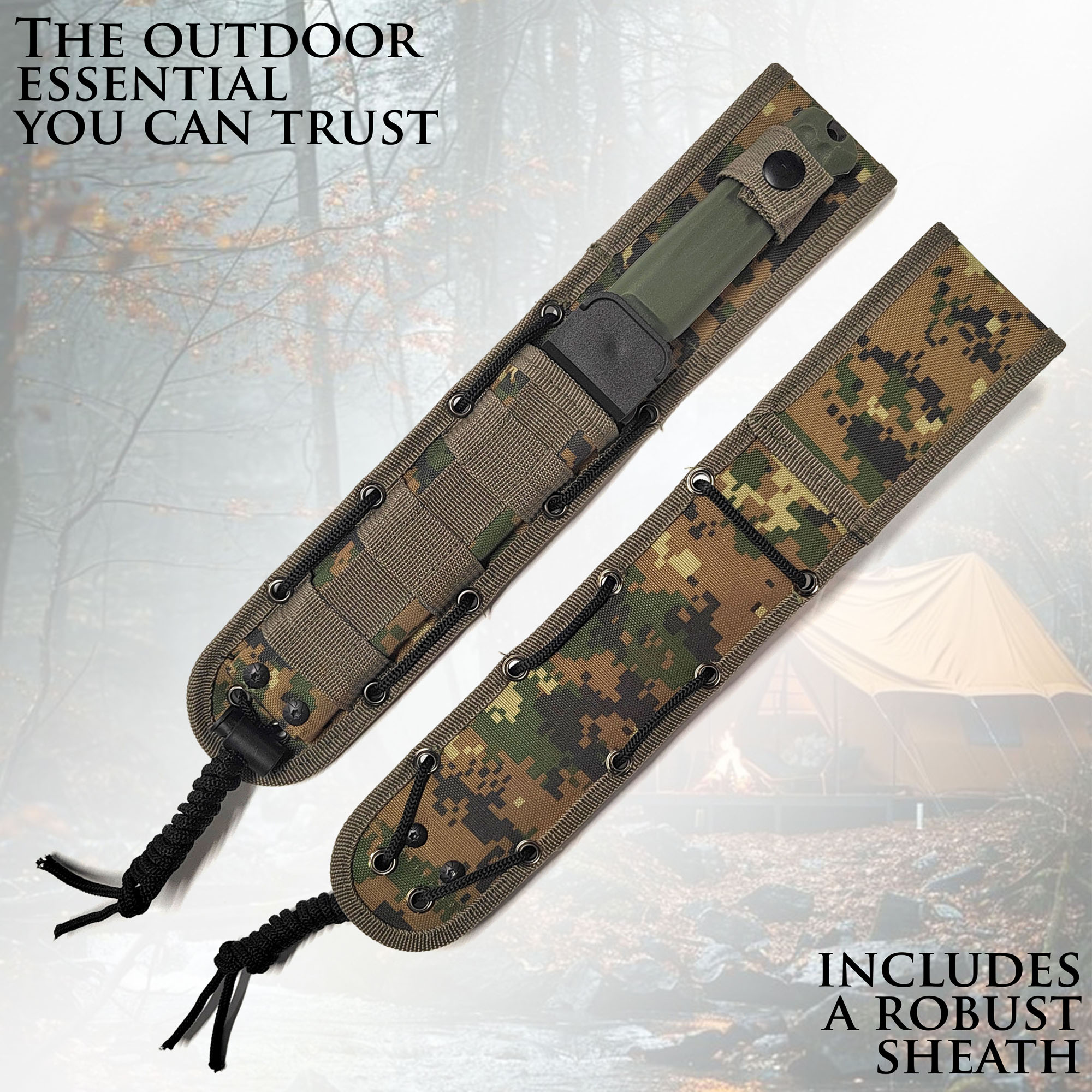 Jagdmesser mit Sägerücken und Scheide