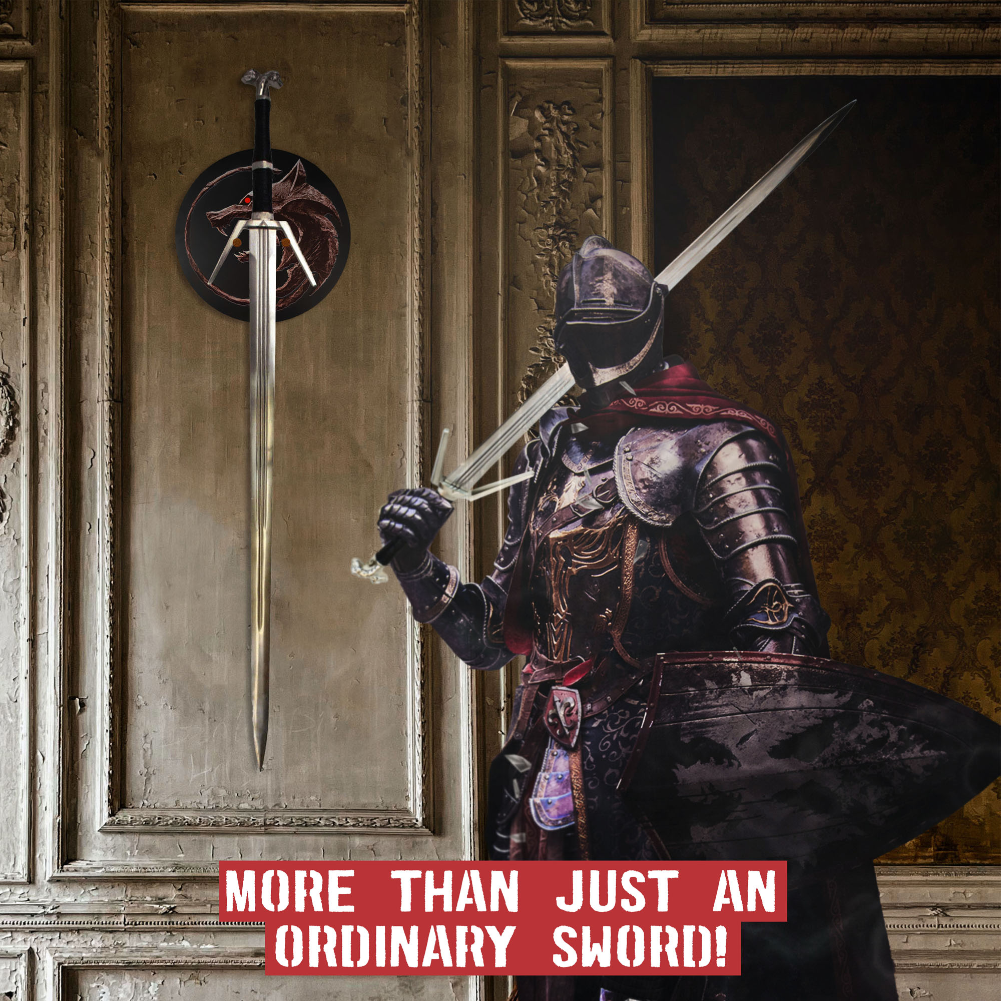 Witcher - Silber Schwert mit Scheide + Wanddisplay