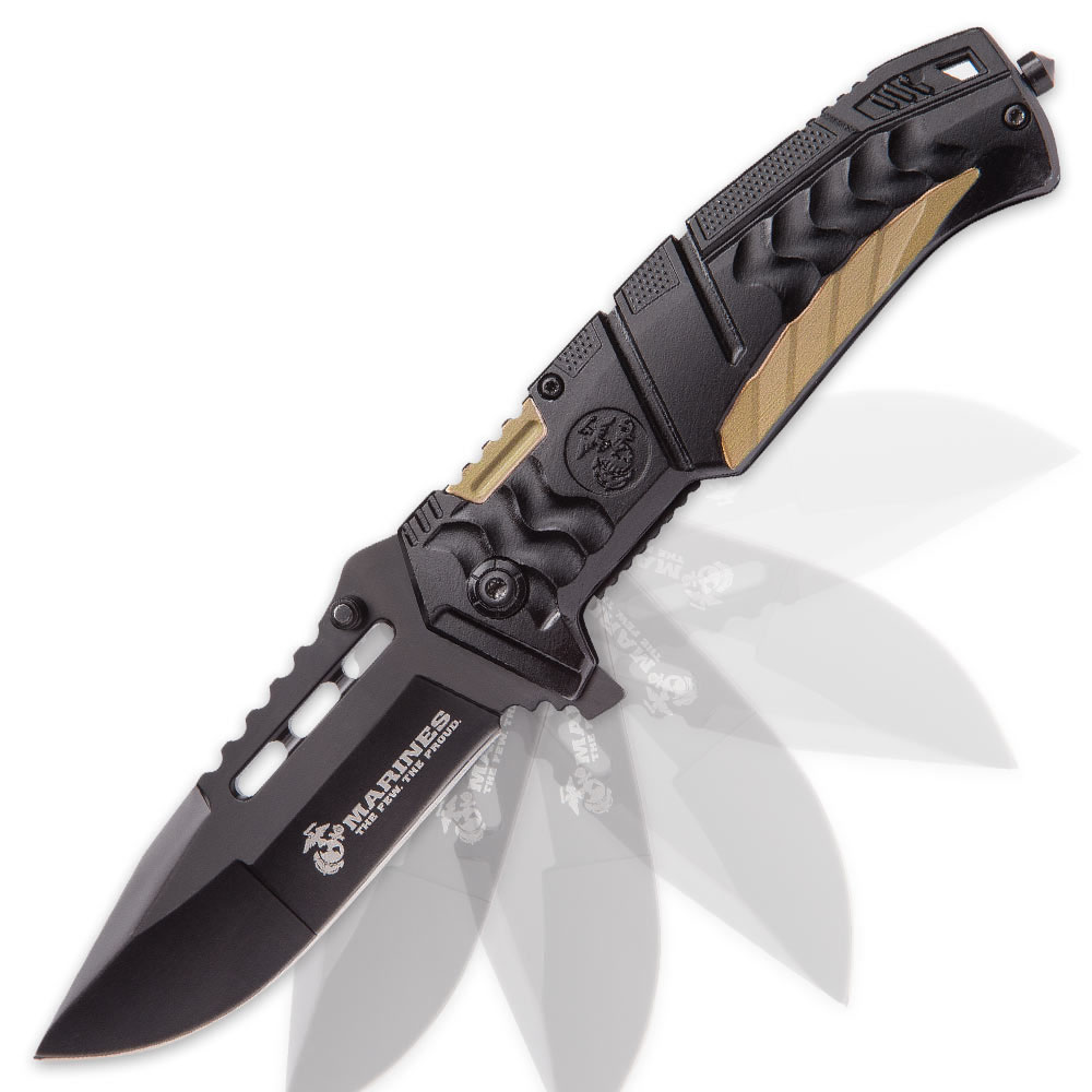 USMC Black And Tan Assisted Opening Pocket Knife