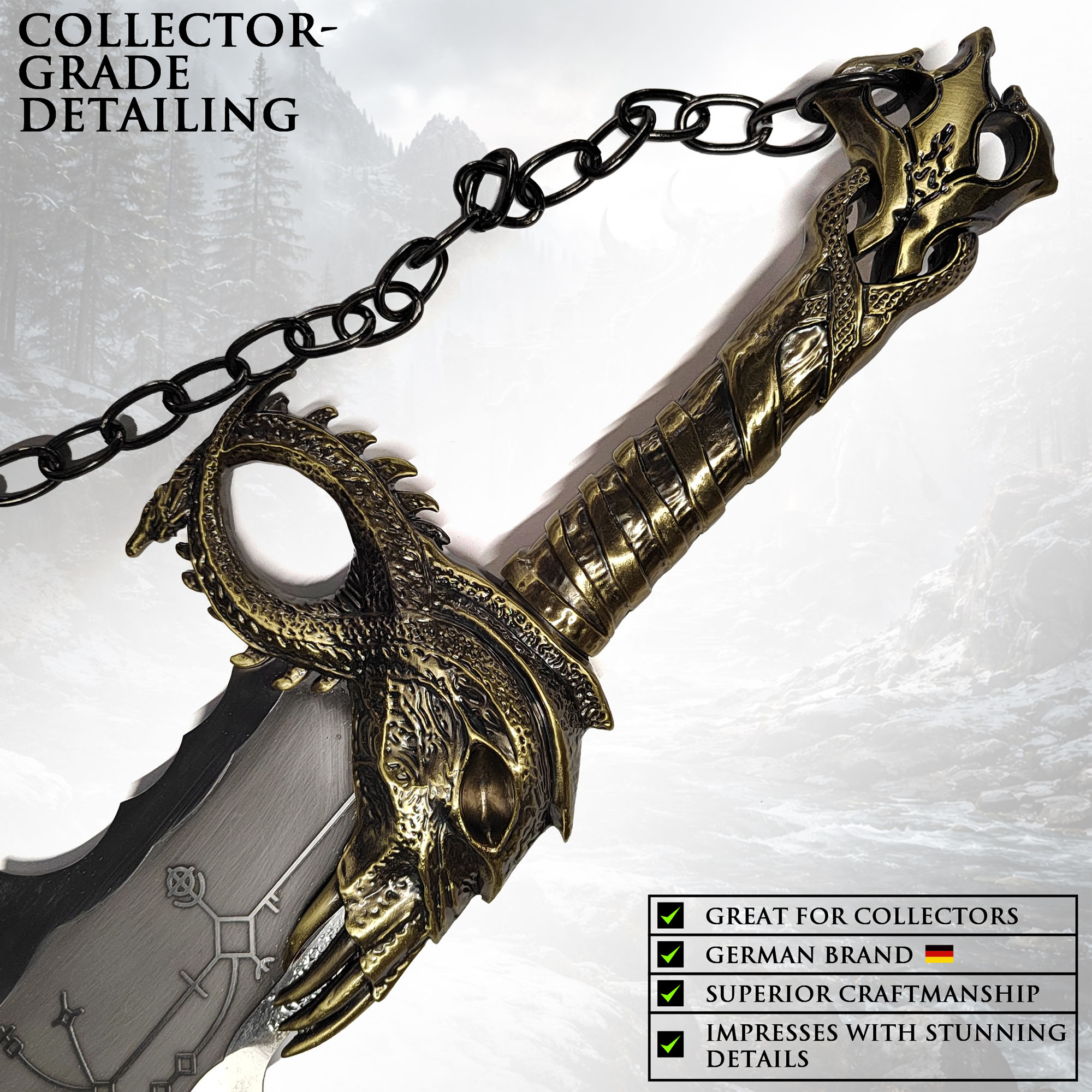 God of War: Kratos' Chaosklingen – Massive Vollmetall-Replik (2er Set) mit Wandhalter