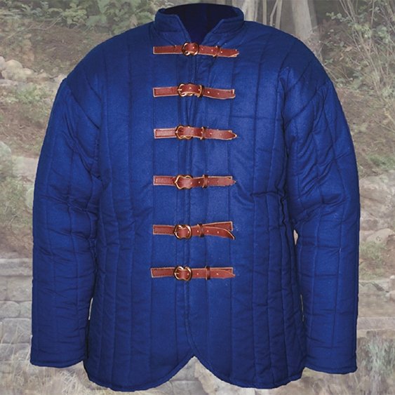 Medieval gambeson with leather buckles - royal blue, size XXL