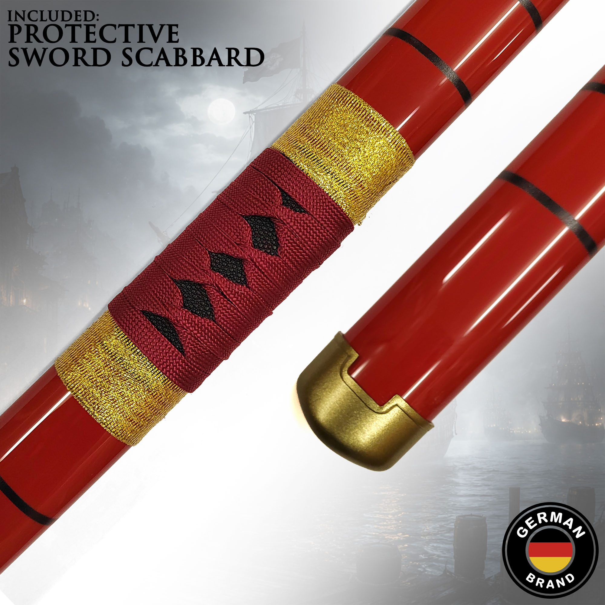 One Piece - Sandai Kitetsu Katana aus Holz mit Scheide und Ständer