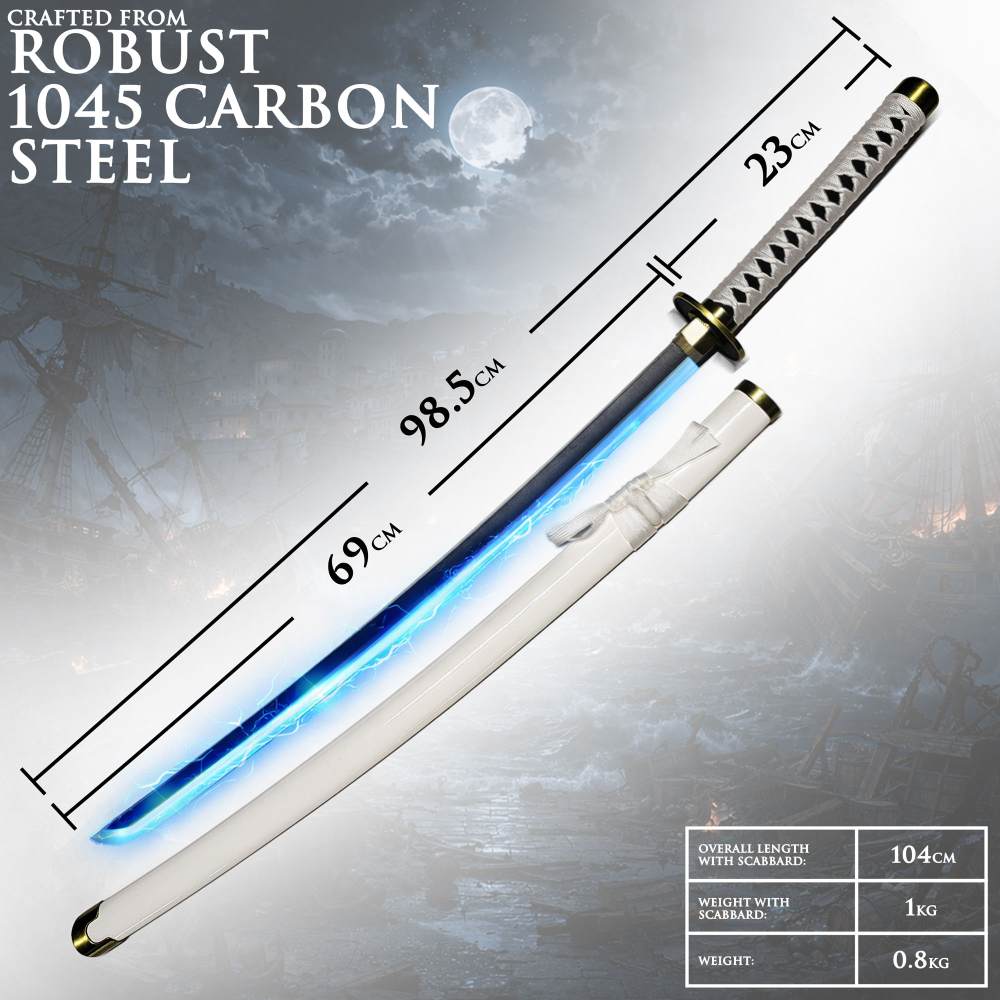 One Piece – Wado-Ichi-Monji Katana with Scabbard (Steel Blade with LED-Illuminated Edge)