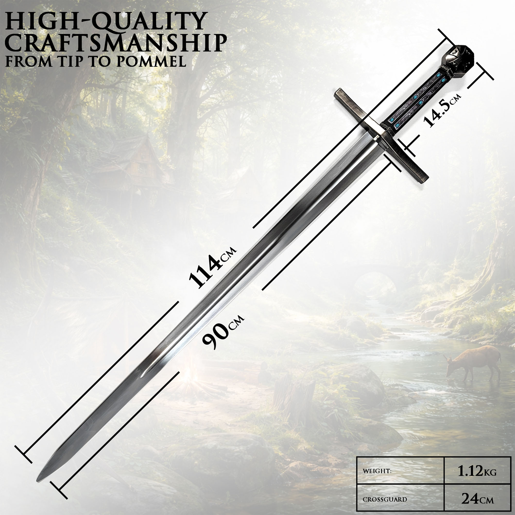 Robin Hood Movie Sword – 45" Steel Replica with Wooden Handle & Wall Stand