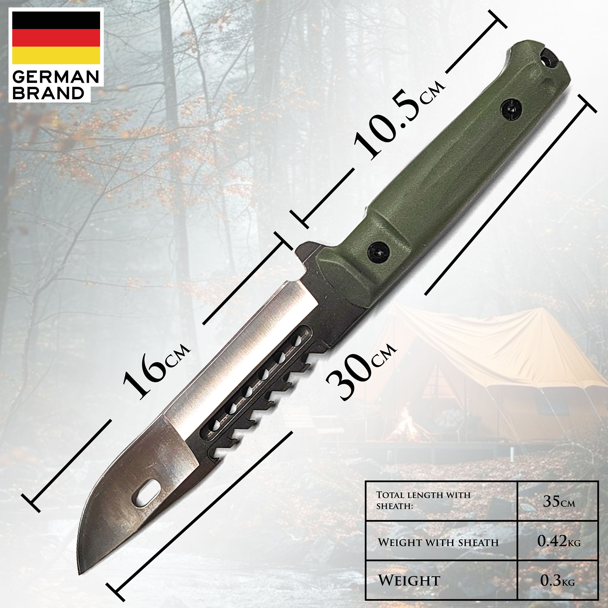 Jagdmesser mit Sägerücken und Scheide