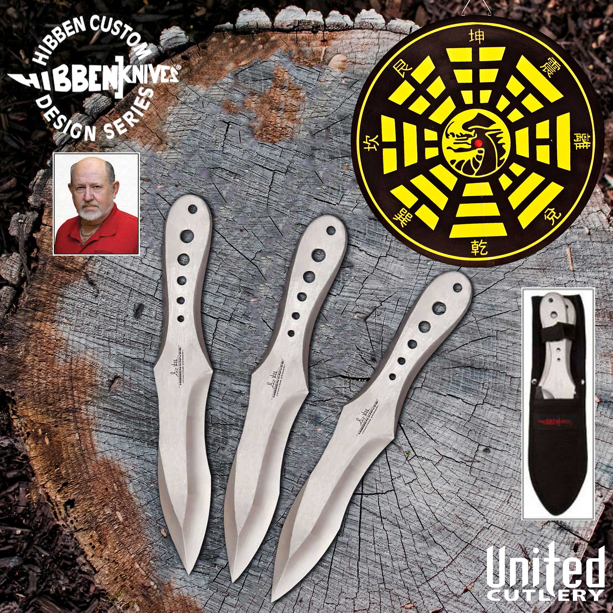 Gil Hibben Genx Pro Wurfmesser 3er Set mit Zielscheibe