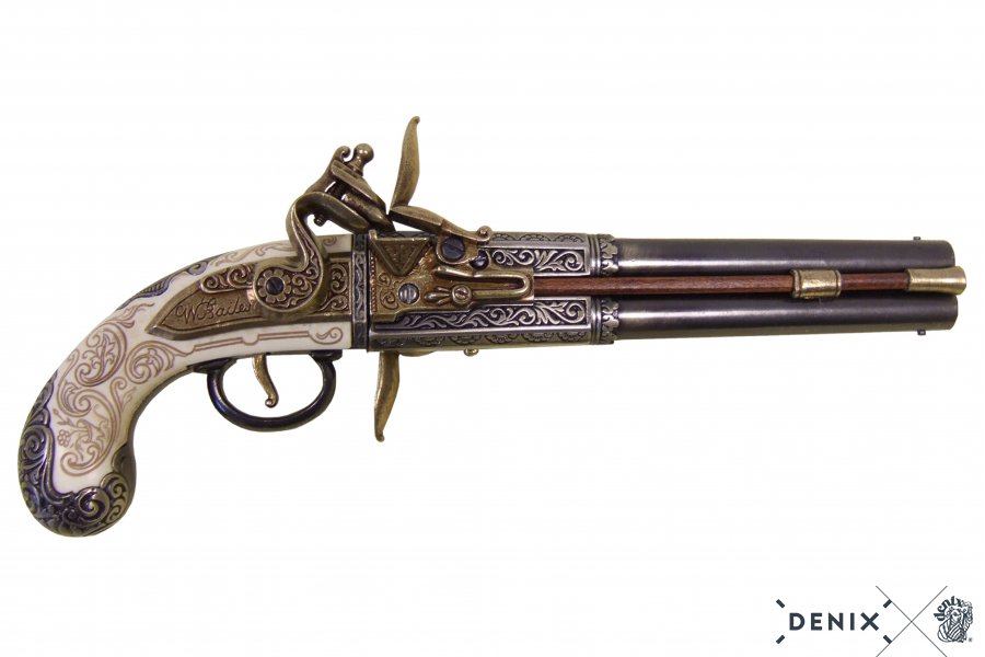 Englische Doppellauf Pistole mit drehbaren Lauf, 1750 
