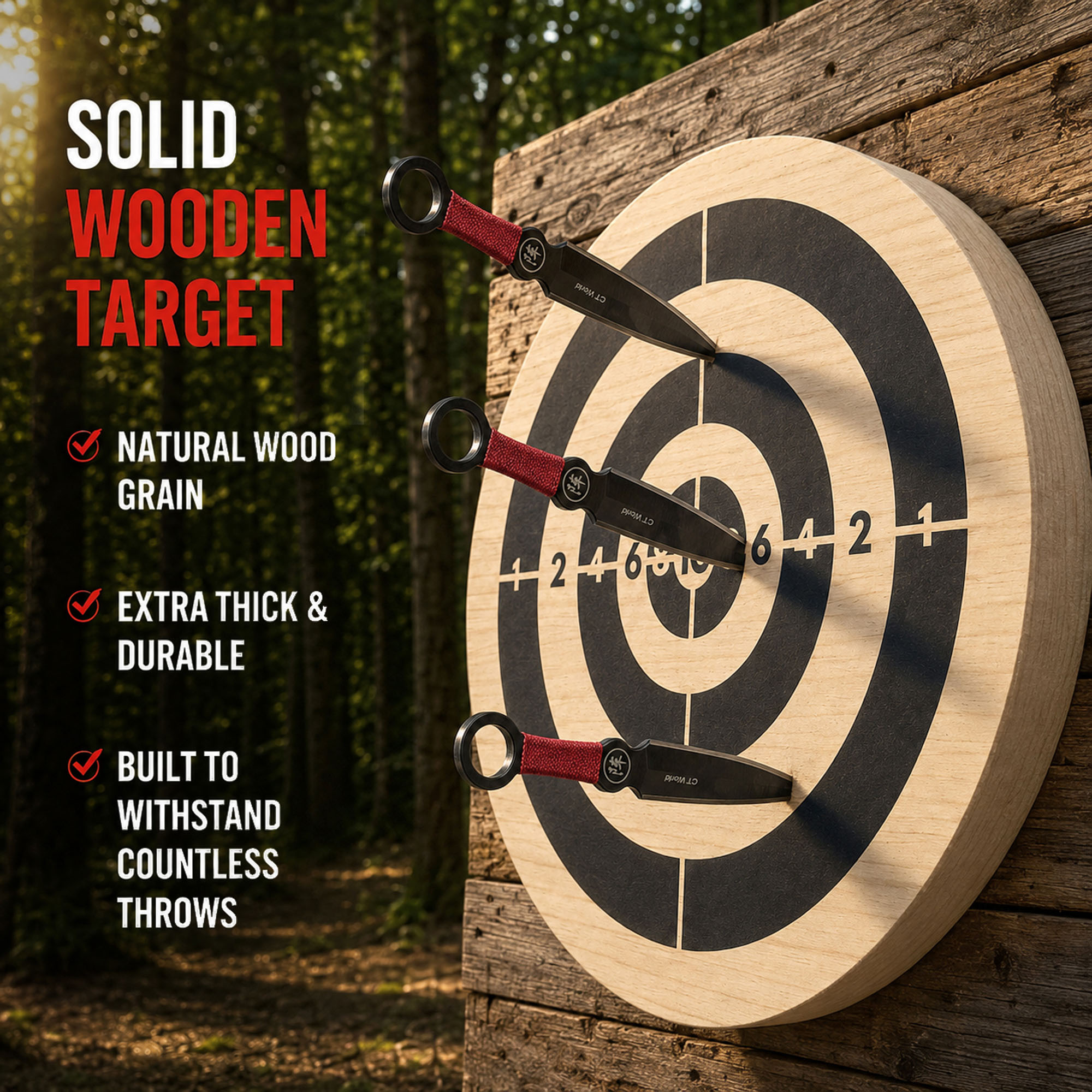 Throwing Knife Set with Wooden Target – 9 Piece Set