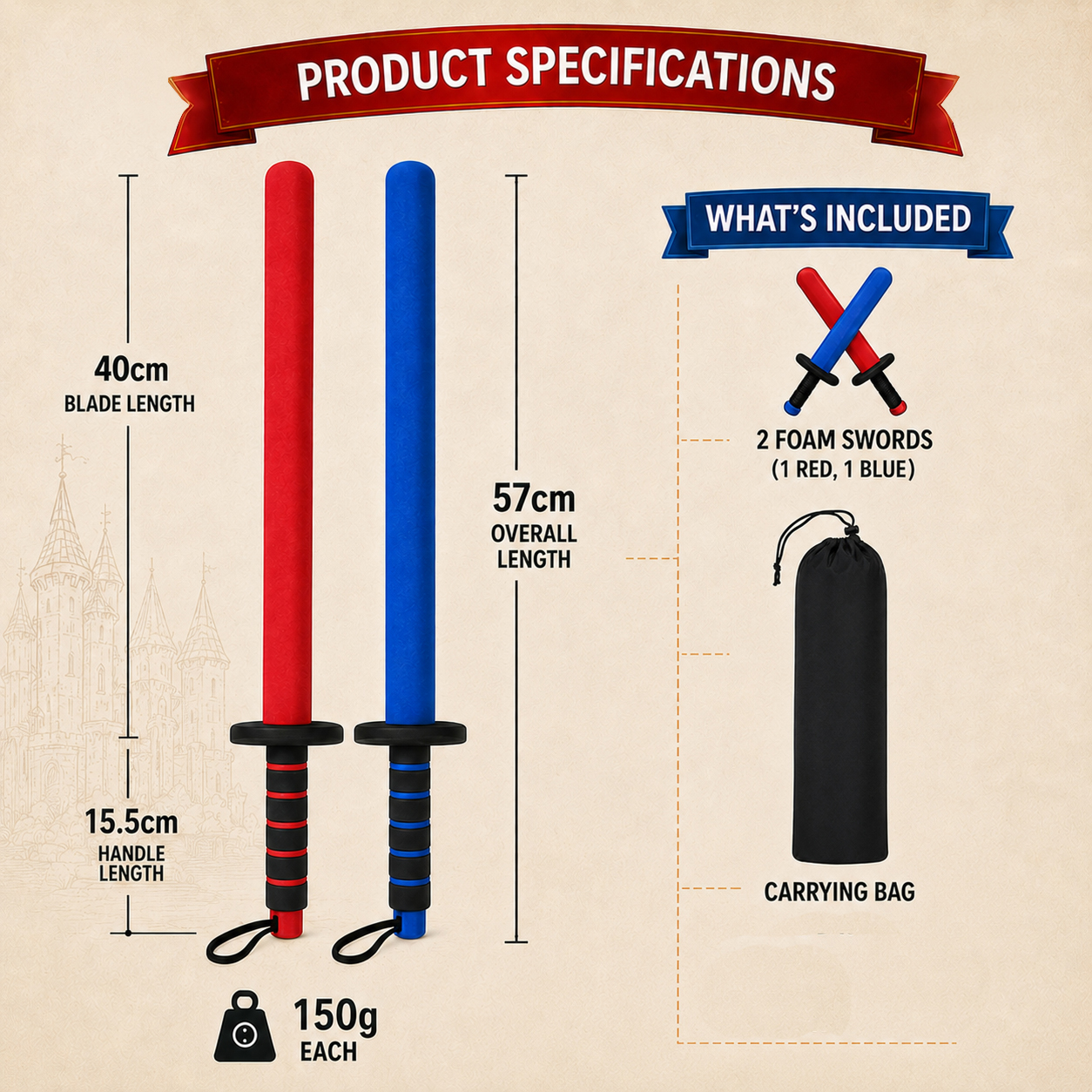 Kids Foam Fencing Swords (2-Pack, Red/Blue) – Safe Active Play & Energy Release Toy