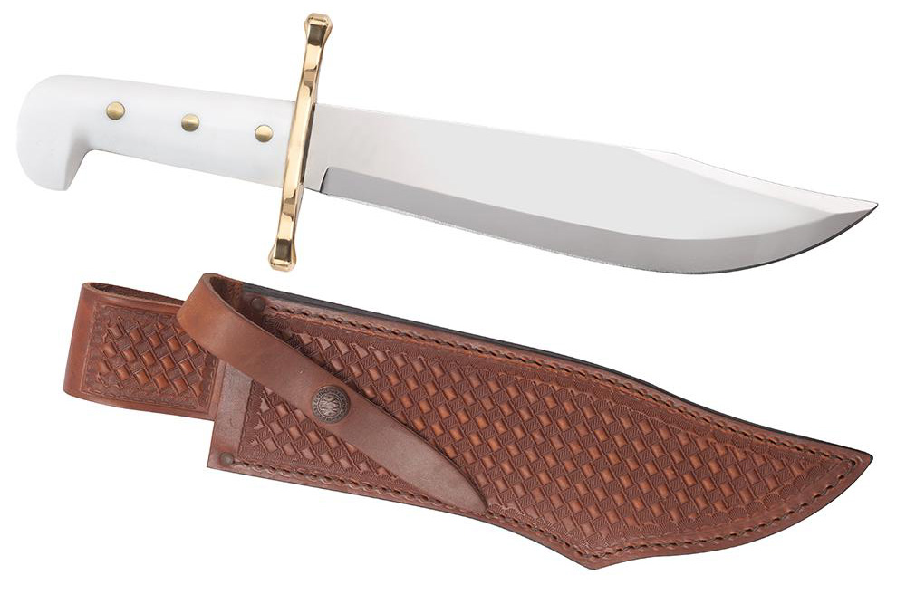 White Bowie Knife with Leather Sheath