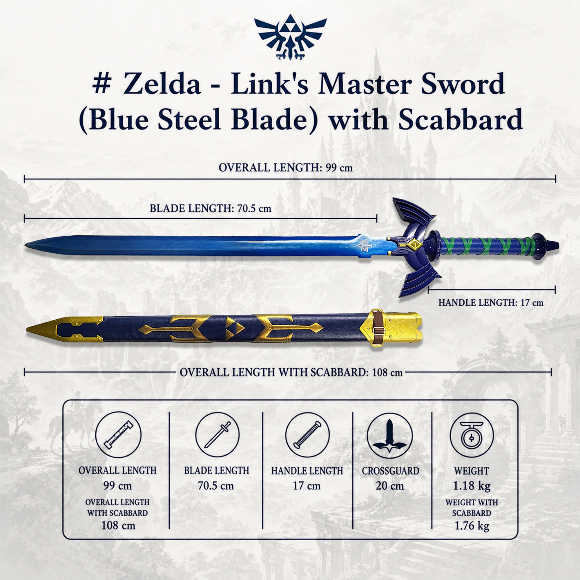 Zelda -  Links Master-Schwert (Blaue Stahlklinge) inkl. Scheide