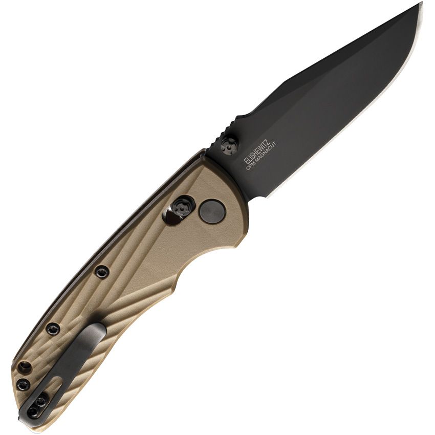 Deka ABLE, CPM-MagnaCut Black Cerakote Clip Point Blade, Dark Earth Polymer Handle