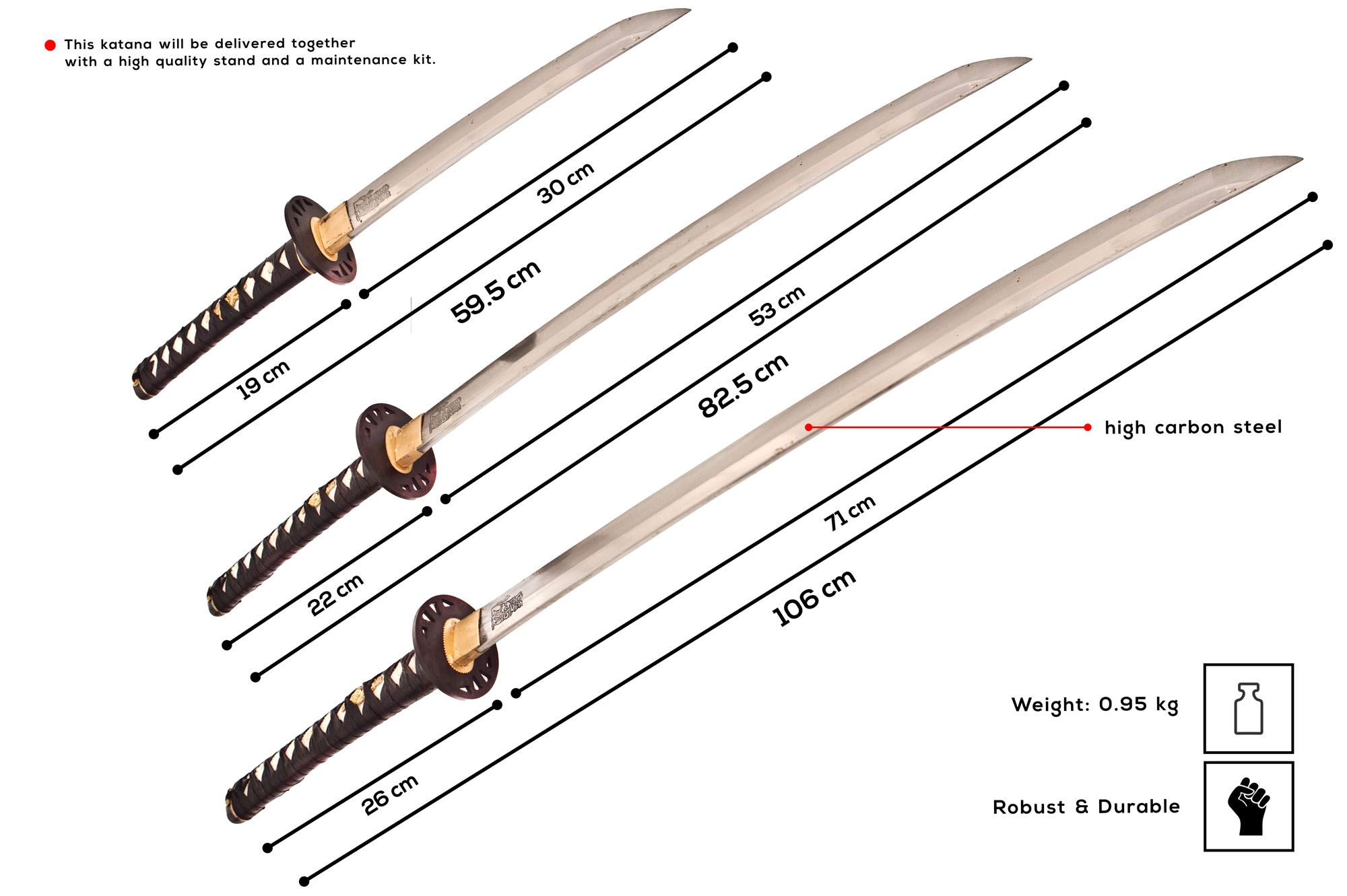 3-teiliges "Töte Bill" Hattori Hanzo Schwert Set handgeschmiedet