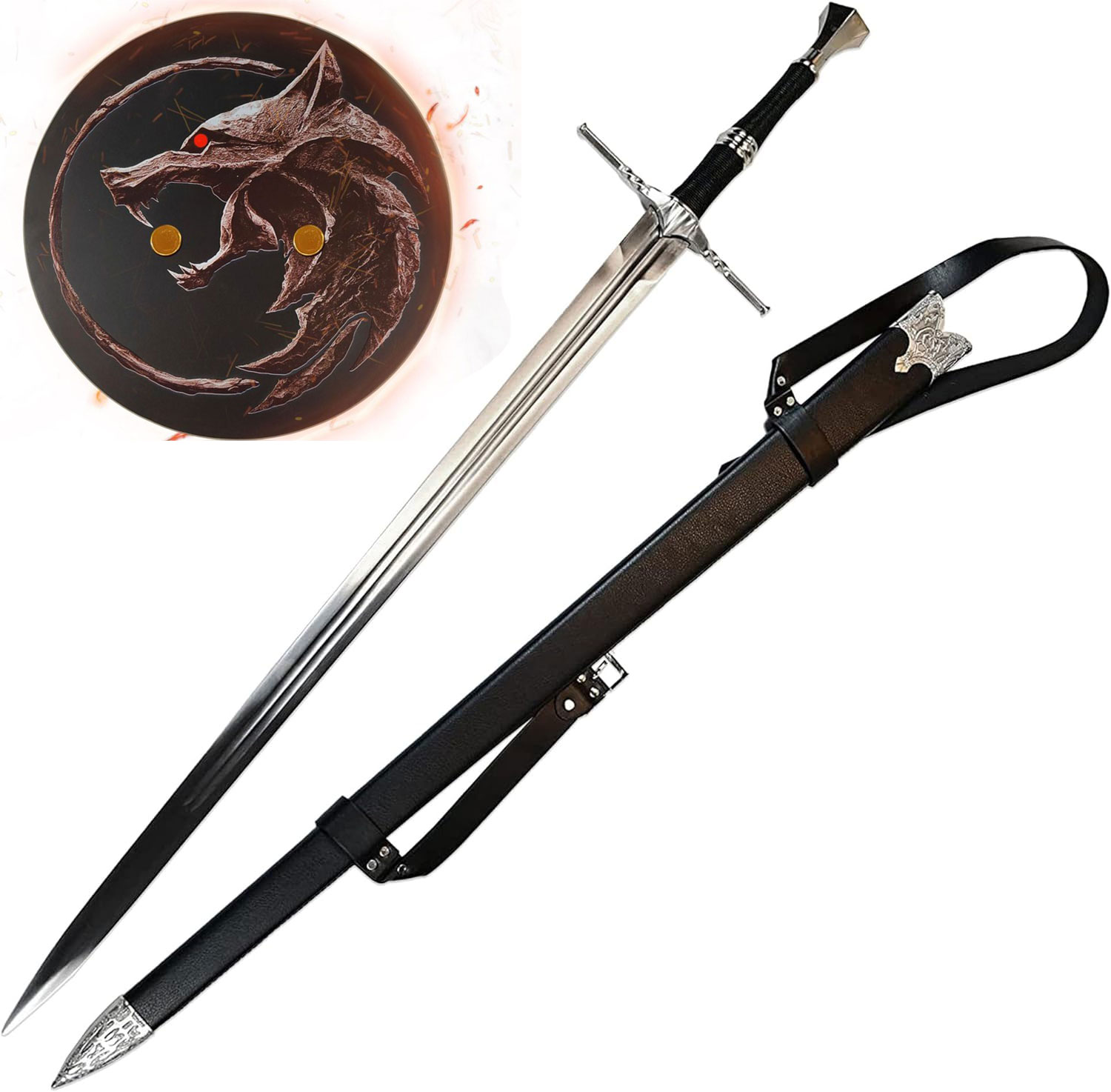 Witcher - Stahl Schwert mit Scheide - Typ II + Wandtafel