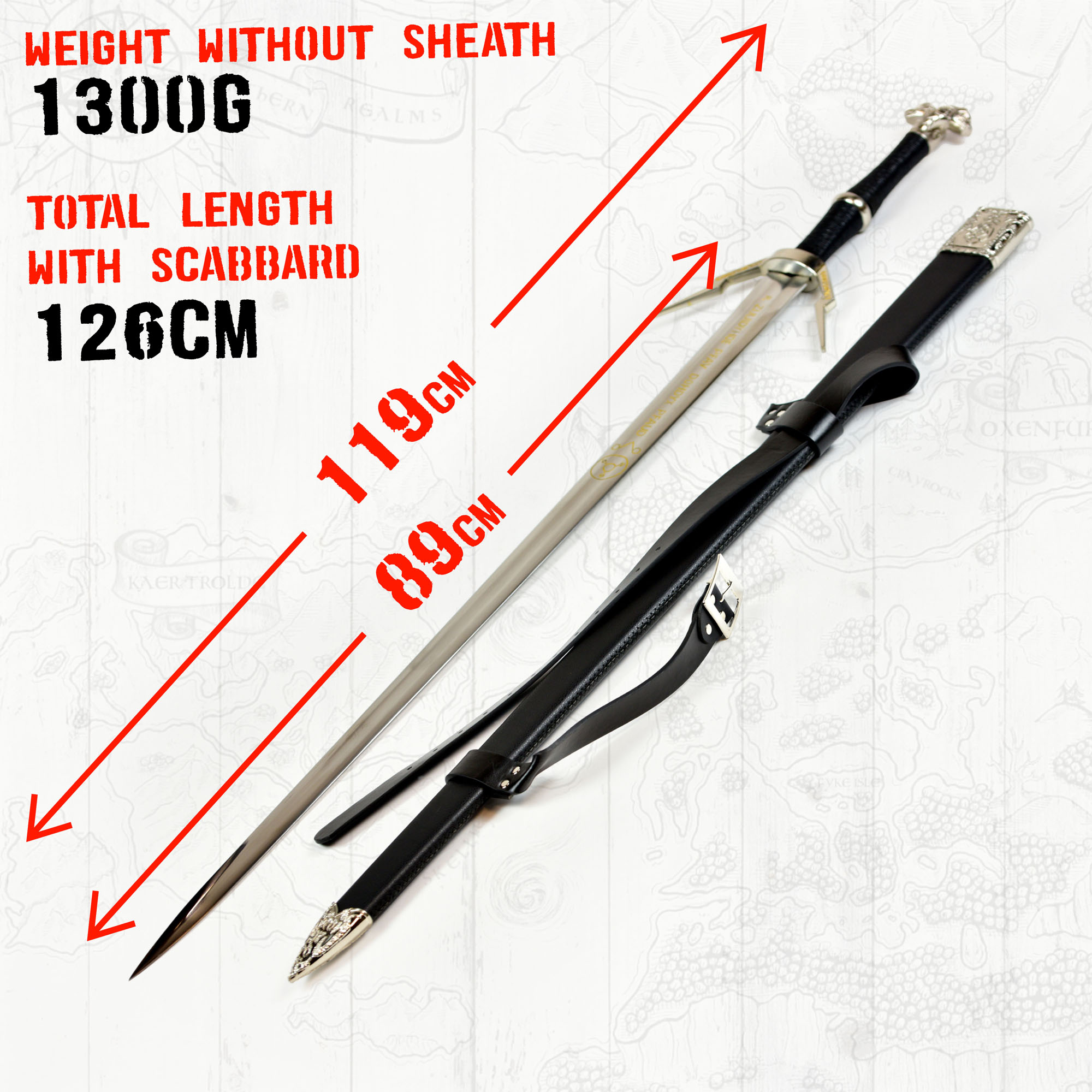 Witcher - silver sword with scabbard - type I + Wall Plaque
