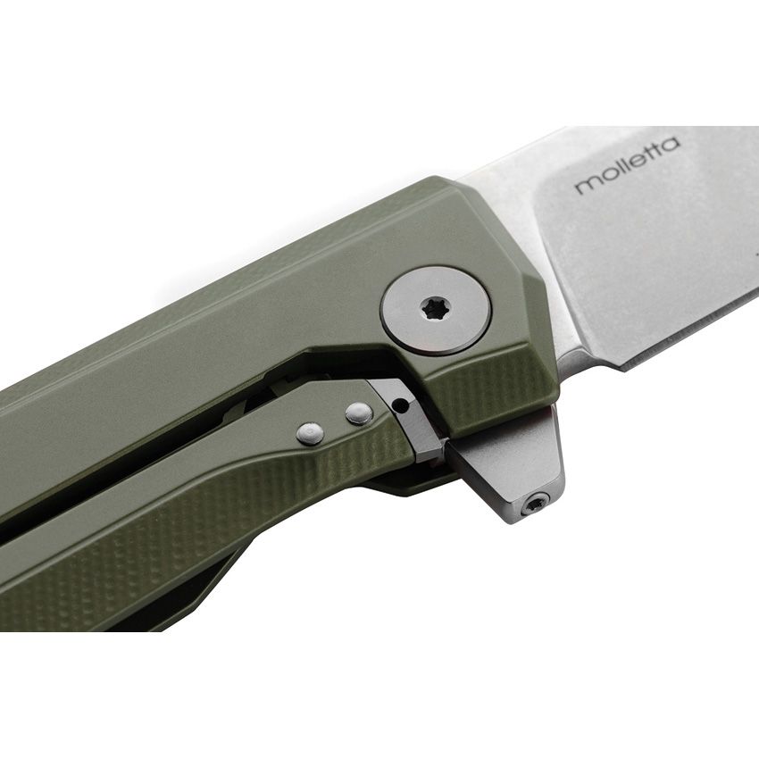 Myto, M390 Satin Blade, Green Aluminum Handle