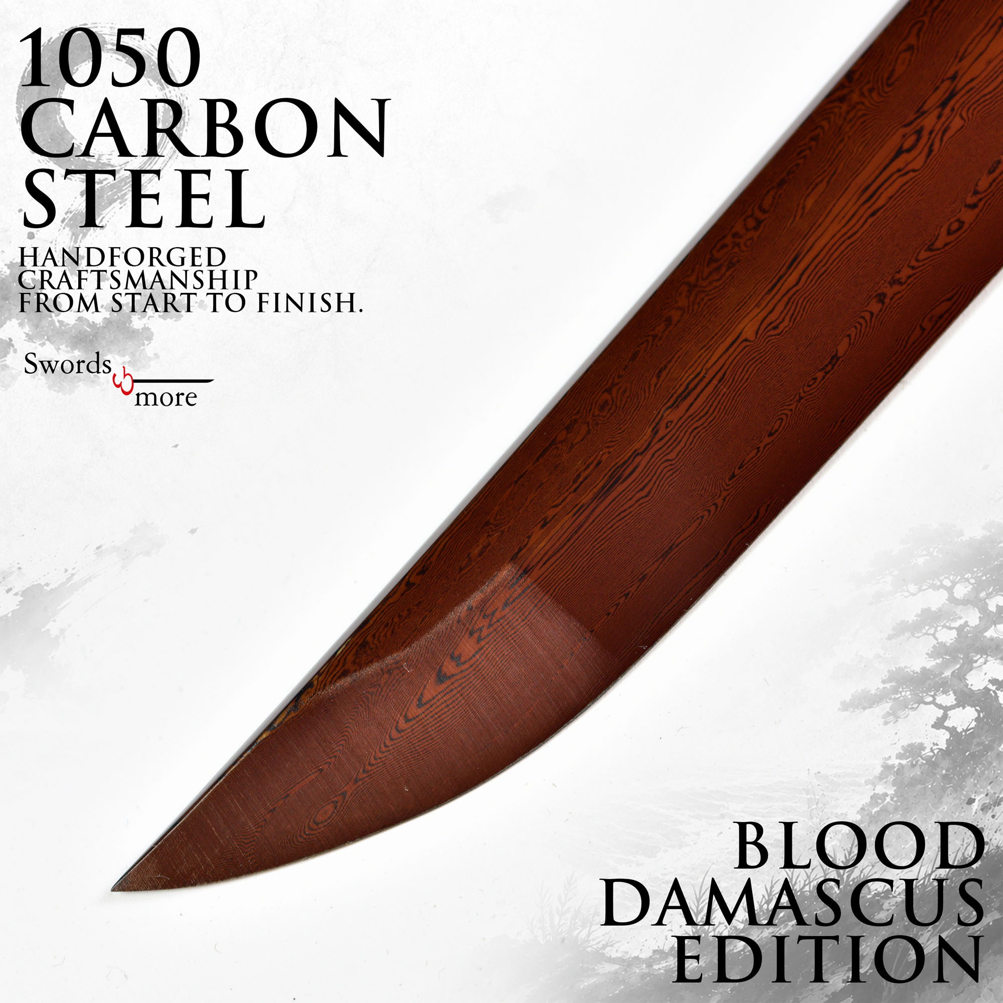 Wado-Ichi-Monji by Roronoa Zoro katana - handforged & folded, Set - Blood Damascus Edition