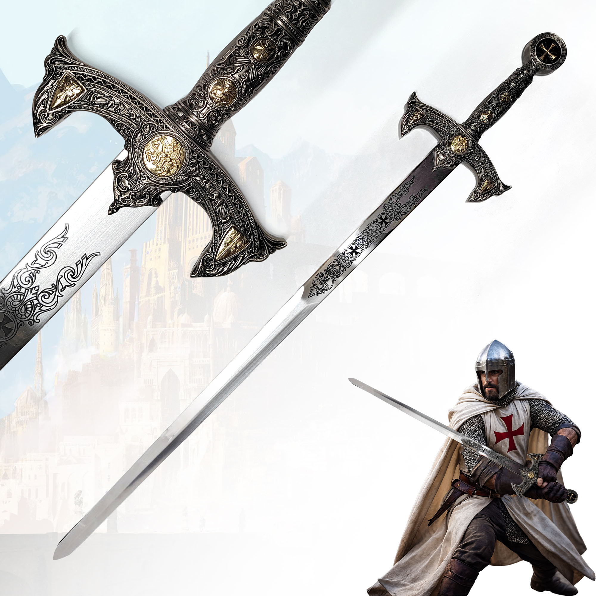 Knights Templar Greatsword – Massive Replica with Wall Mount