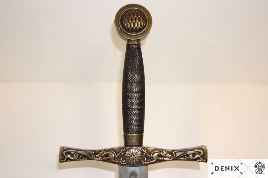 Excalibur sword with scabbard, antique gray blade