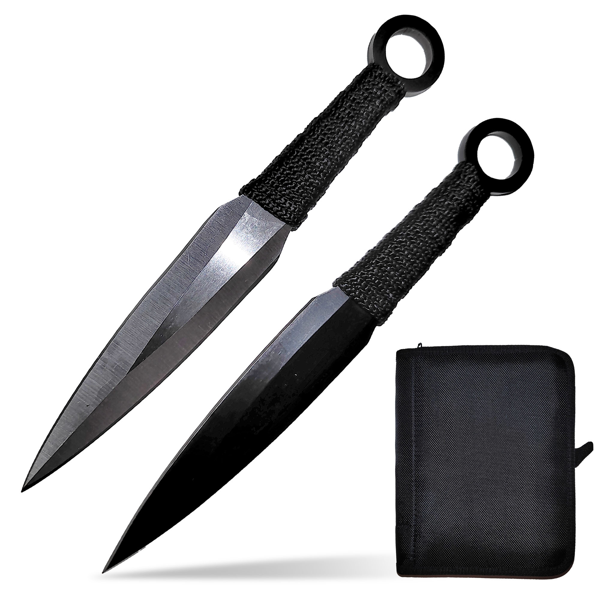 12 Black and Silver Throwing Knives with Sheath, Stainless Steel Kunai