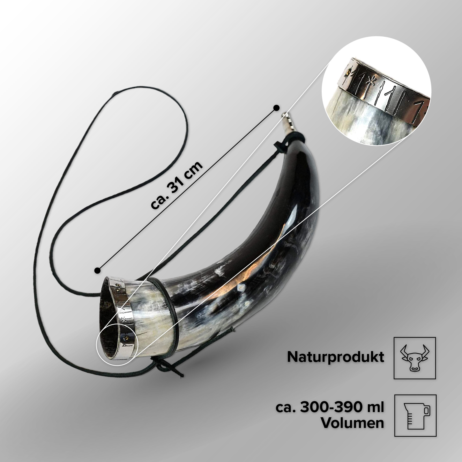 Wikinger Runen Horn mit Lederband