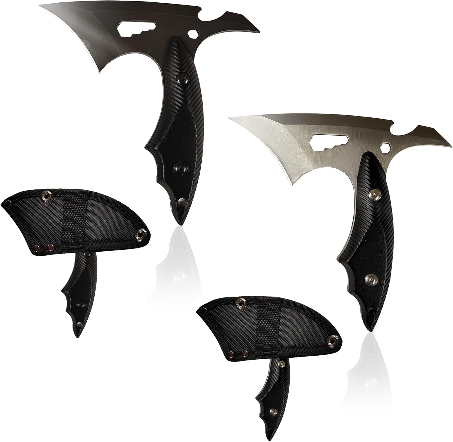 Zwei Mini Camping Äxte Bundle (Silberne + Schwarze Klinge)