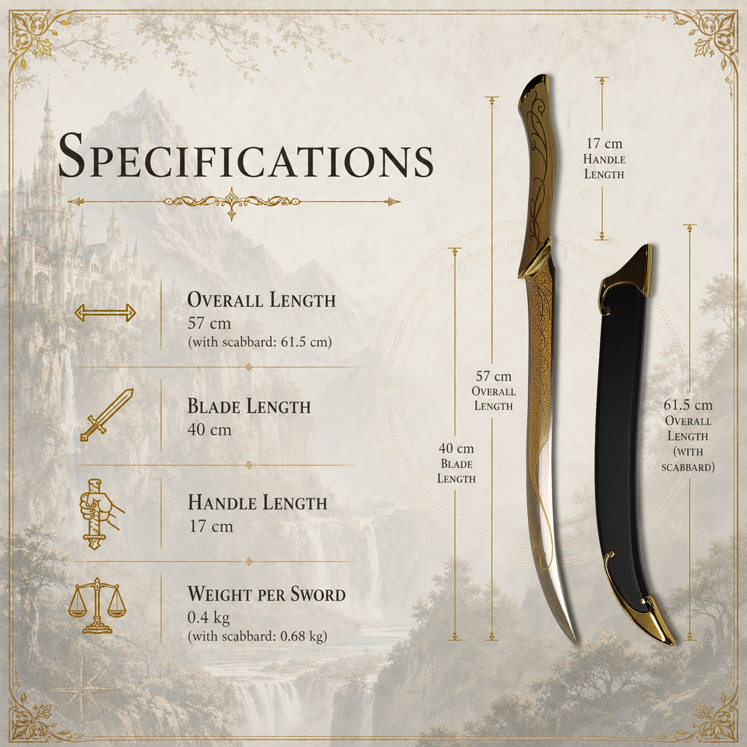 Der Herr der Ringe: Legolas' Elbendolche – Zwillings-Set inkl. Scheiden & Wandhalterung