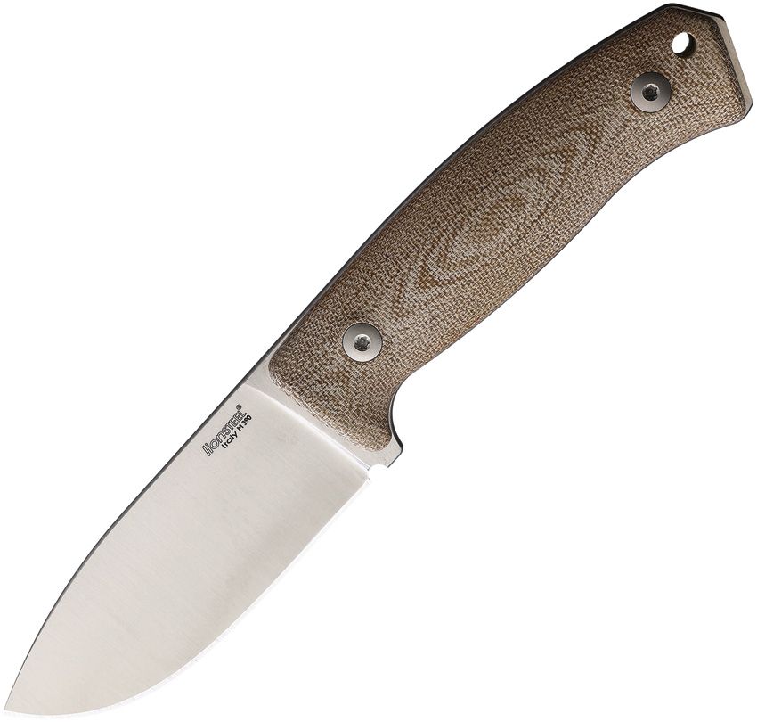 MCKF Hunter, M390 Drop Point, Griff aus natürlichem Canvas-Micarta, MOLLE-Lederscheide