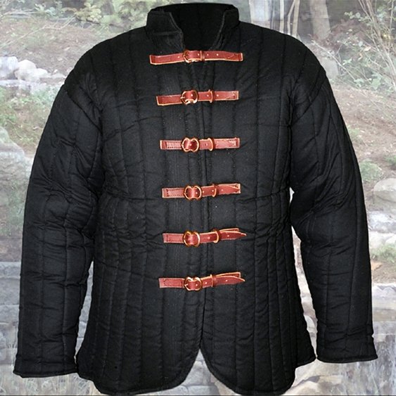 Medieval gambeson with leather buckles - black, Size XL